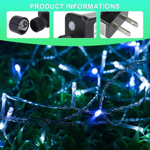weillsnow 164 500 8 FT LED Christmas Lights Outdoor, Waterproof Christmas Fairy Lights with Timer, Plug in Blue White