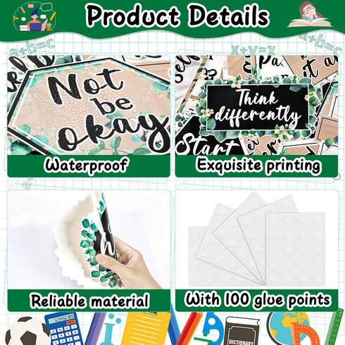 Mental Health Posters It's Okay to Eucalyptus Bulletin Board Set, Inspirational Accents for School Office Home Decor