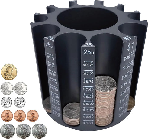 Coin Counter Coin Sorter, Pen Holder + Coin Holder as Desk Organizer, Piggy Bank for Adults & Kids - 500pcs Store