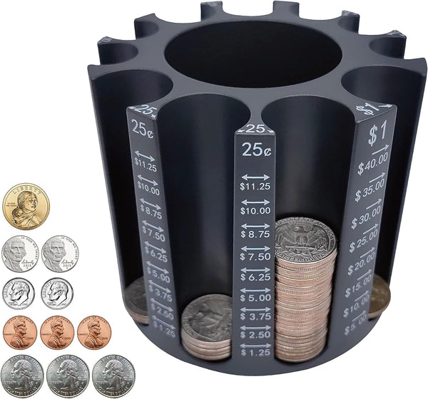Coin Counter Coin Sorter, Pen Holder + Coin Holder as Desk Organizer, Piggy Bank for Adults & Kids - 500pcs Store