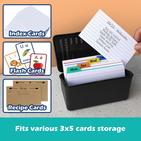 Olivo 3x5 3"x5" 2 Pack Index Card Holder Box Flash Note Card Holder Storage File Box Organizer Case for Cards, Black