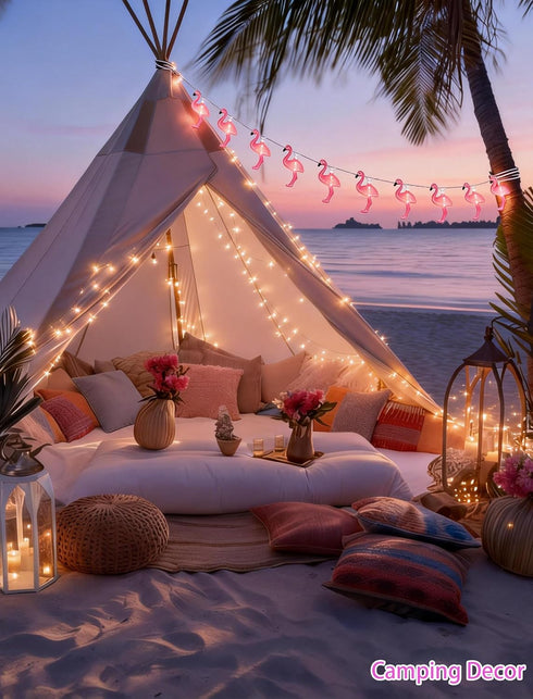 Summer 8.5Ft Themed Pink Flamingo String Lights, Tropical Beach Flamingo Decor Lights, Indoor/Outdoor Party Lights