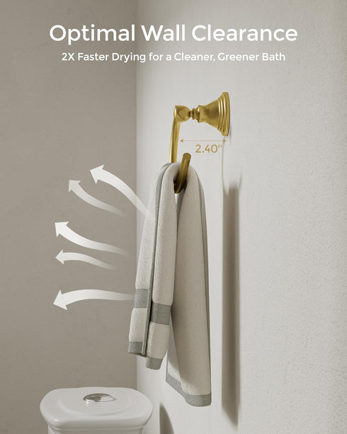 Gold Towel Ring for Bathroom, Stainless Steel Hand Towel Holder Wall Mounted, Brushed Finish Towel Holder Heavy Duty