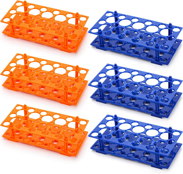 Lawei 6 Pack 28 Well Test Tube Rack: Detachable Plastic Stand for 10ml / 15ml / 50ml Tube, Blue and Orange