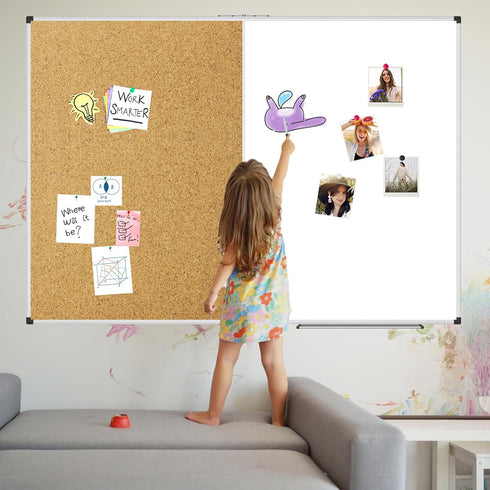 XBoard 36 x 24 Inch Magnetic White Board and Bulletin Corkboard Combo, Half Dry Erase & Cork Board with Aluminum Frame