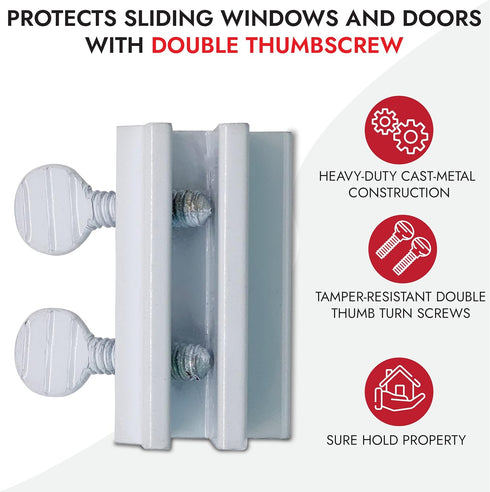 NU-SET Lock, Sliding Window Lock, Double Thumb Screw Window Lock for Security, Home Improvement & Door Hardware, 2 Packs