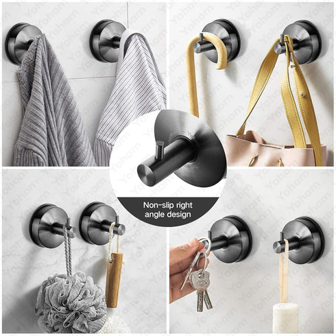 4 YOHOM Suction Cup Hooks Shower Towel Holder Stainless Steel Vacuum Bathroom Shower Hook Suction Towel Rack Kitchen