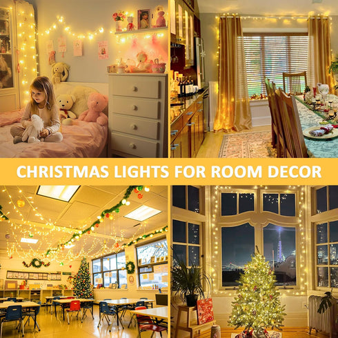 400 132 8 JMEXSUSS LED Christmas Lights Indoor Outdoor, ft Warm White String Lights Plug in with Remote, Modes Twinkle