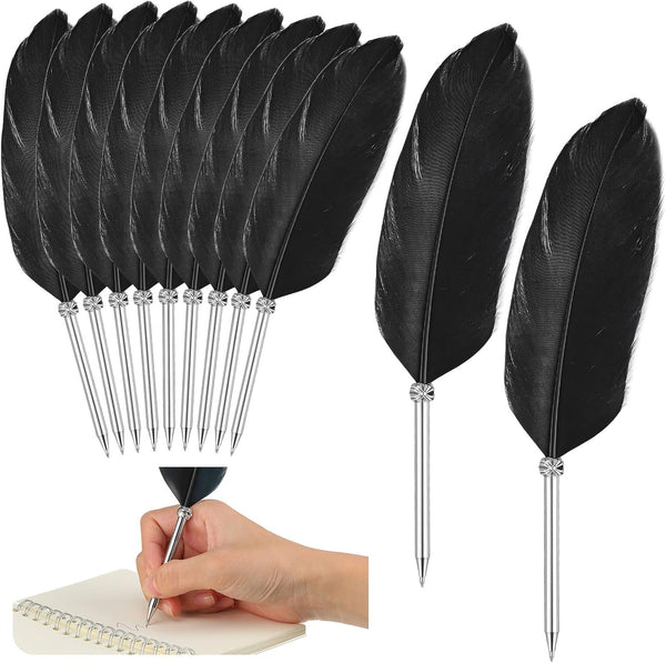Chinco 12 Pcs Feather Ballpoint Pen, Vintage Quill Ballpoint Pen for Wedding Signing, Soft Fluffy Pen for School Office