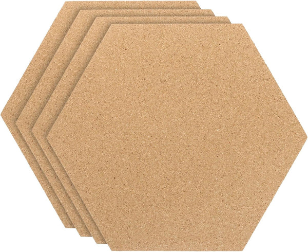 PATIKIL 12x10" 1/4" Thick Cork Board Tiles, 4 Pack Self-Adhesive Hexagon Bulletin Board for Home Office Classroom DIY,