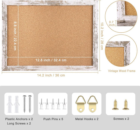 Cork Board Bulletin Board, Decorative Hanging Framed Cork Boards for Walls, Pin Board Vision Board for School Home Kitchen and Office, Bulletin Board with White Wood Frame (2636,WH,1pc) by Aitakatta