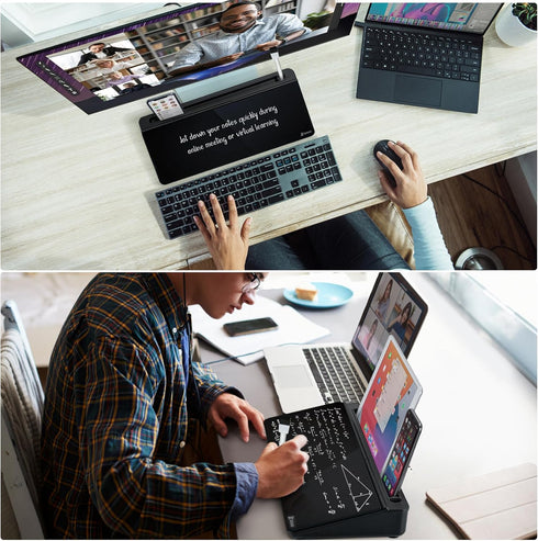 Varhomax Desktop Whiteboard with Storage, Black Dry Erase Glass Memo Board for Home Office and School Supplies