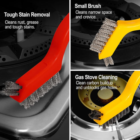YUOILHY 6Pcs Small Wire Brushes for Cleaning Rust, Brass/Nylon/Stainless Steel Brushes with Curved Handle for Cleaning