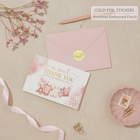 50 Pack Baby Shower Thank You Cards - Baby Girl Thank You Notes with Assorted Envelopes & Stickers - Cute Pink