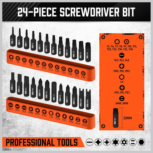 HORUSDY 25-Piece Security Torx Screwdriver Bit Set, T5-T40 Torx Bit with 1/4 inch Ratcheting Magnetic Driver