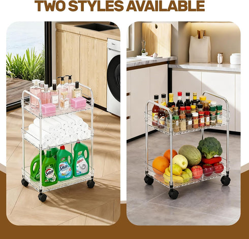 Betoveren 2 Tier Utility Rolling Cart with Wheels Multifunctional Storage Cart Under Desk Storage Organizer with Handle