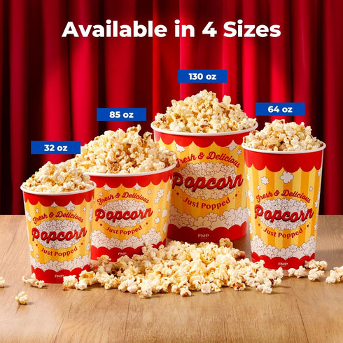 Fit Meal Prep 25 Pack Classic Paper Popcorn Buckets - 32 Oz Disposable Grease Resistant Bowls for Movie Night