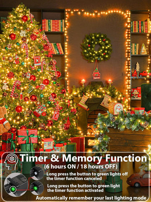 99FT 300 8Modes, LED Christmas Decoration Lights Outdoor/Indoor, Memory Function & Timer & UL Certified, Green Wire