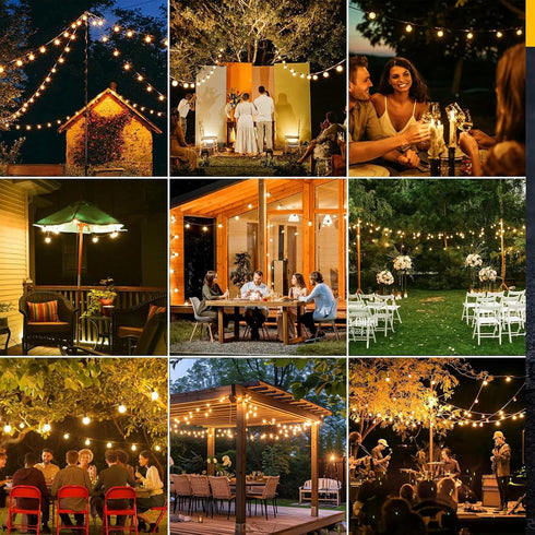 AGELCK 50FT 25 Dimmable G40 Bulbs, 8 Solar String Lights Outdoor Waterproof w/Remote, LED Shatterproof Modes & Timer