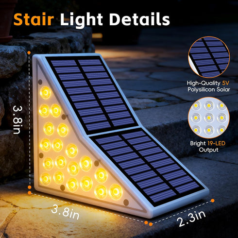 IP65 1200mAh,19 Terrace,3000k Art(6Pack) Solar Stair Lights Outdoor, Waterproof Solar Outdoor Lighting, LED,Outdoor