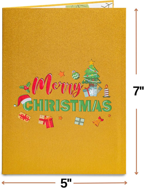 Paper Love Pop Up Christmas Card, 3D Merry Christmas, for Christmas or Holidays, 5" x 7" Cover with Envelope and
