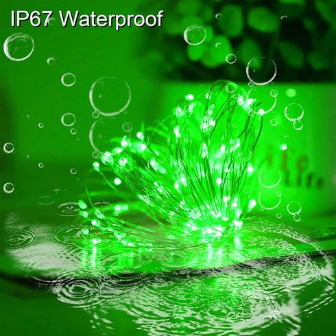 YAOZHOU Green Solar Fairy String Lights, 2 Pack 100LED, IP67 Waterproof for Outdoor Decorations