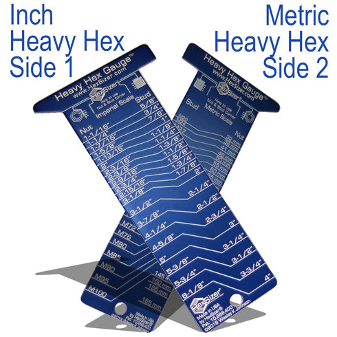 Heavy Hex Gauge Pocket Tool for Nut & Bolt Size Measurement, High Temp, Durable Metal, Laser Engraved