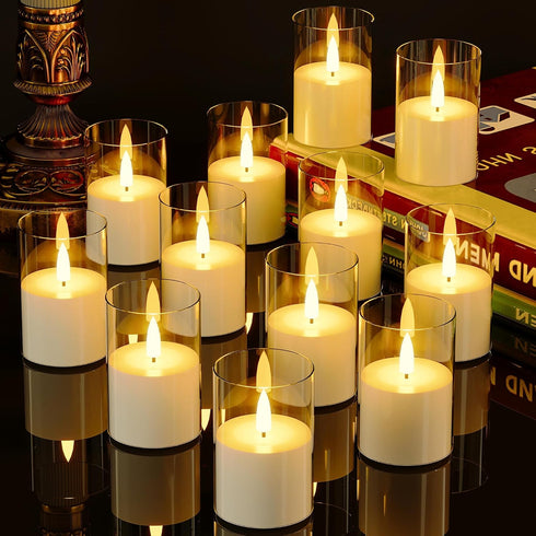 VIODAIM 12Pack Flickering Flameless LED Candles with Timer, Battery Powered - Small
