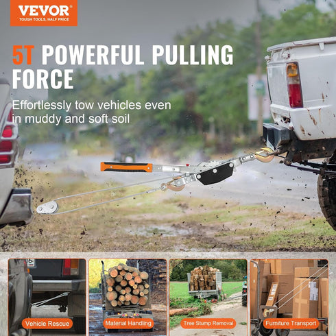 VEVOR Come Along Winch, 5 Ton Pulling Capacity, 11.5 ft Steel Cable, Heavy Duty Ratchet Power Puller