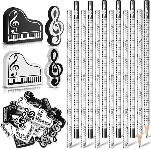 Music Pencils with Music Note Pencil and Themed Erasers, Bulk Keyboard Fun Pencils for Classroom Supplies