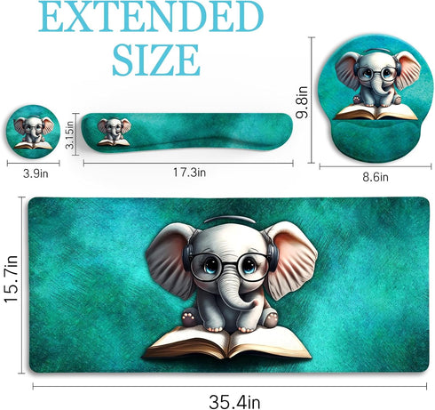 Desk Mat Desk Pad, Large Gaming Mouse Pad with Wrist Rest, Cute Elephant Home Office Decor