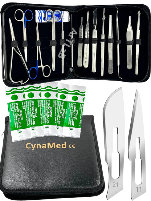 New Premium Stainless Steel Biology Lab Dissection Kit Set, Scalpel Knife Handle, Blades, Forceps, Scissors