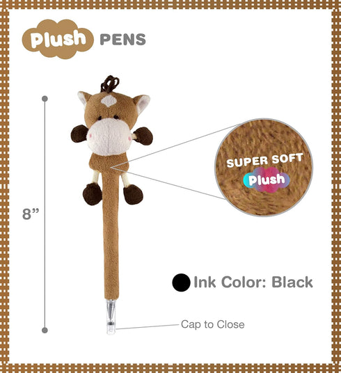 Puzzled DolliBu Brown Horse Plush Pen - Cute and Soft Farm Life Stuffed Animal Ballpoint Novelty Pen Toy, Writing Pen
