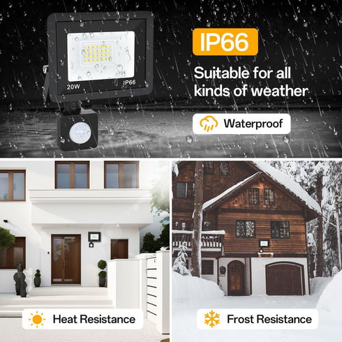 Motion Sensor Flood Light Outdoor, 20W Plug in Light with 4.9ft Cord, IP66 Waterproof Floodlights