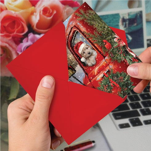 The Best Card Company 12 Christmas Greeting Cards Boxed Set, Red Truck Puppies, 5 x 7 Inch Envelopes