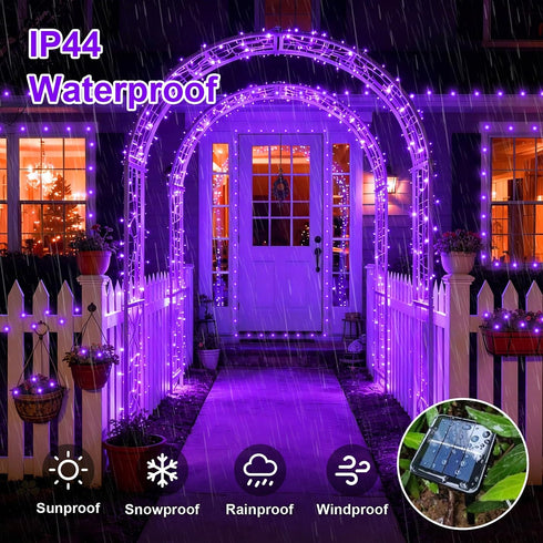 2 Pack 66ft 200 8 QITONG Solar Fairy Lights Outdoor Waterproof, Each LED Purple Christmas String Lights, Silver Wire
