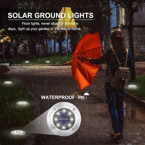 8 Pack 8 LYHOPE Solar Ground Lights Outdoor, LED Solar Disk Lights Waterproof Garden In-ground Pathway Light Landscape