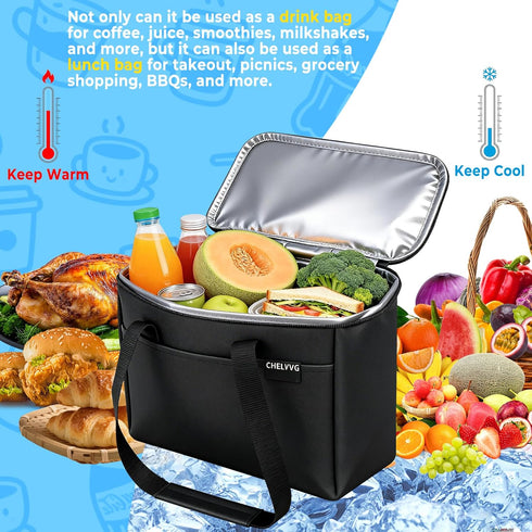 3 Reusable Cups Drink Carrier for Delivery with Adjustable Dividers, Insulated Drink Caddy, Beverages Carrier Tote Bag