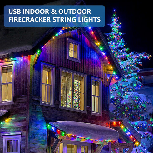 L LAMPOP 200LED 8 Firecracker String Lights Starry Light Modes USB with Remote Waterproof Indoor Outdoor Decorative
