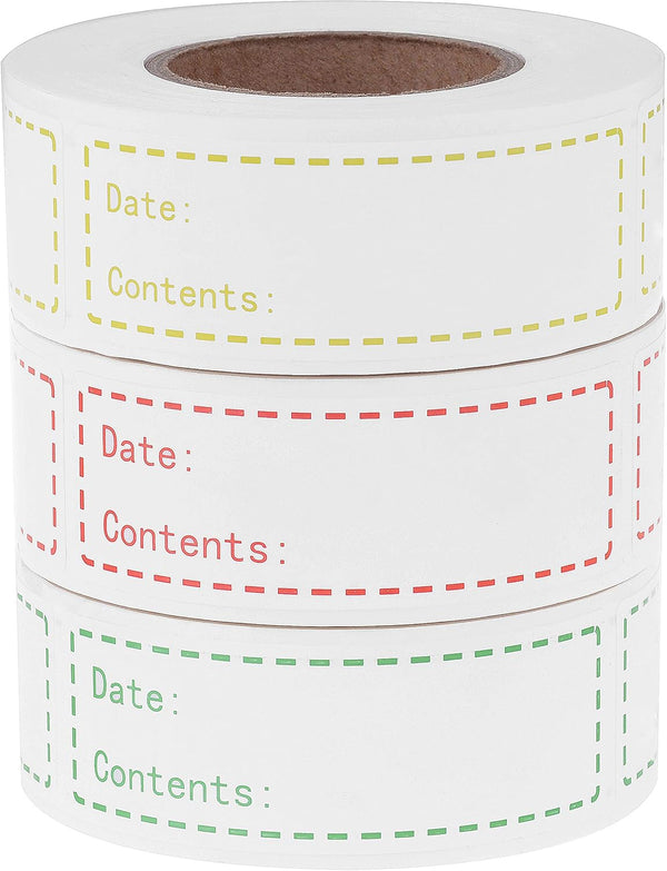 XGOOD 900 Pieces Removable Food Storage Labels, 3 Rolls (Red, Yellow, Green), 3x1in, Freezer & Refrigerator