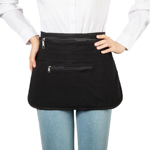 Bafelia 9 2 Server Apron with Pockets,Black Waitress Apron Buckle Closure & Zippered Money Pouch