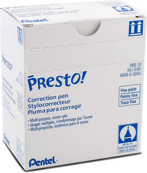 Pentel Presto! Jumbo Correction Pen, Fine Point, Metal Tip, Box of 12 (ZL31-W)