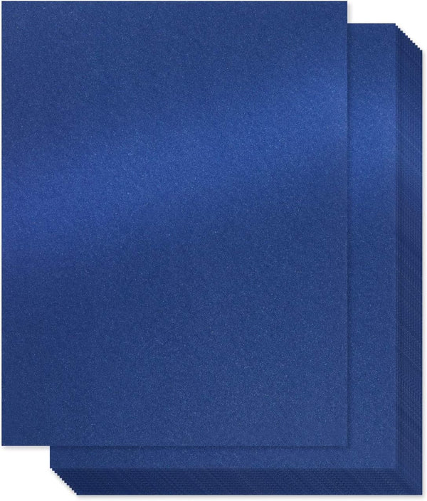Navy Blue Shimmer Paper, 100-Pack Metallic Paper, 80 lb Text, Double Sided, 8.5 x 11 Inches, Perfect for Craft Use