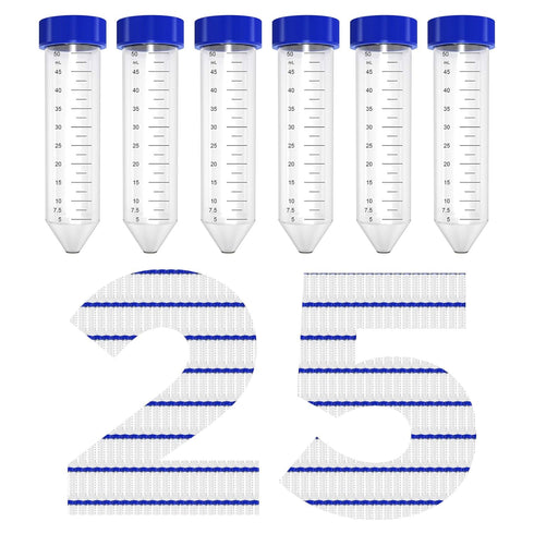 Membrane Solutions 50mL Conical Centrifuge Tubes, 25 Pack Sterile Plastic Test Tubes with Screw Caps, Non-Pyrogenic