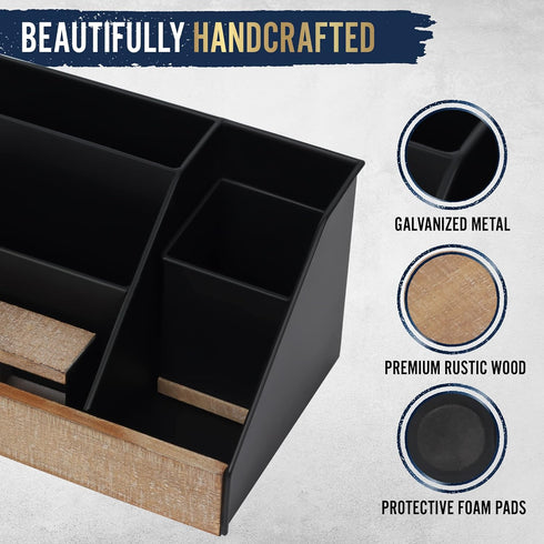 HBCY Creations 3 Piece Black Metal Desk Organizer Set, Rustic Mail Organizer, Rustic Industrial Home Decor