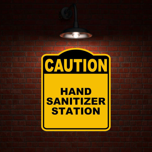 8.5 10 inches HAND SANITIZER STATION Caution Yellow Black Aluminum Composite Sign x