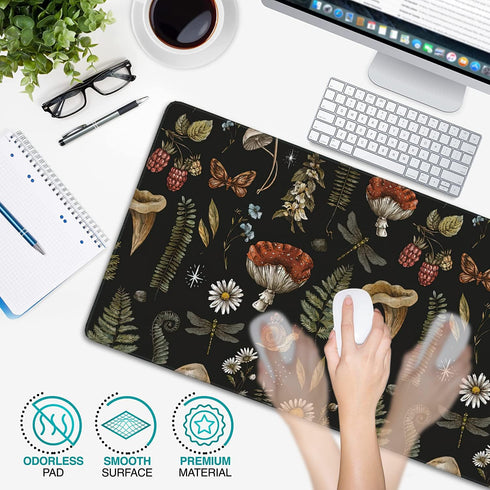 Vintage Mushroom Large Mouse Pad, Extended Gaming Mouse Pad Waterproof Desk Mat with Stitched Edge, Non-Slip Base,