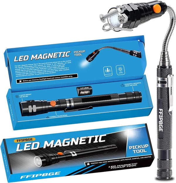 FFIPBGE Telescoping Magnet Pickup Tool with 3 LED Magnetic Flashlight, Gifts for Men,