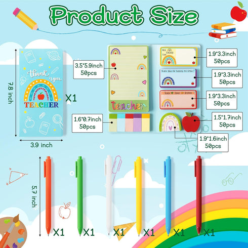 Teacher Sticky Note A5 Notebooks Pens Stationary Set Teacher Appreciation Gift Teacher Sticky Notepad Spiral Notebooks Black Gel Ballpoint Pen Back to School Office Supplies with Box (Colorful)