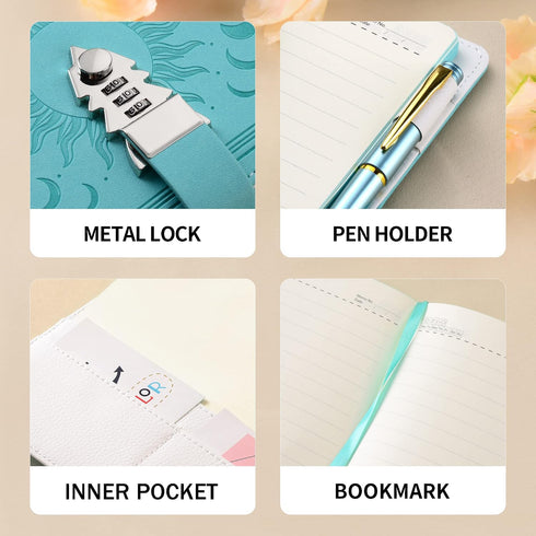 A5(21 15cm) ZXHQ Diary with Lock for Women Girls, Colorful Lock Journal, Refillable Leather Journal Writing Notebook